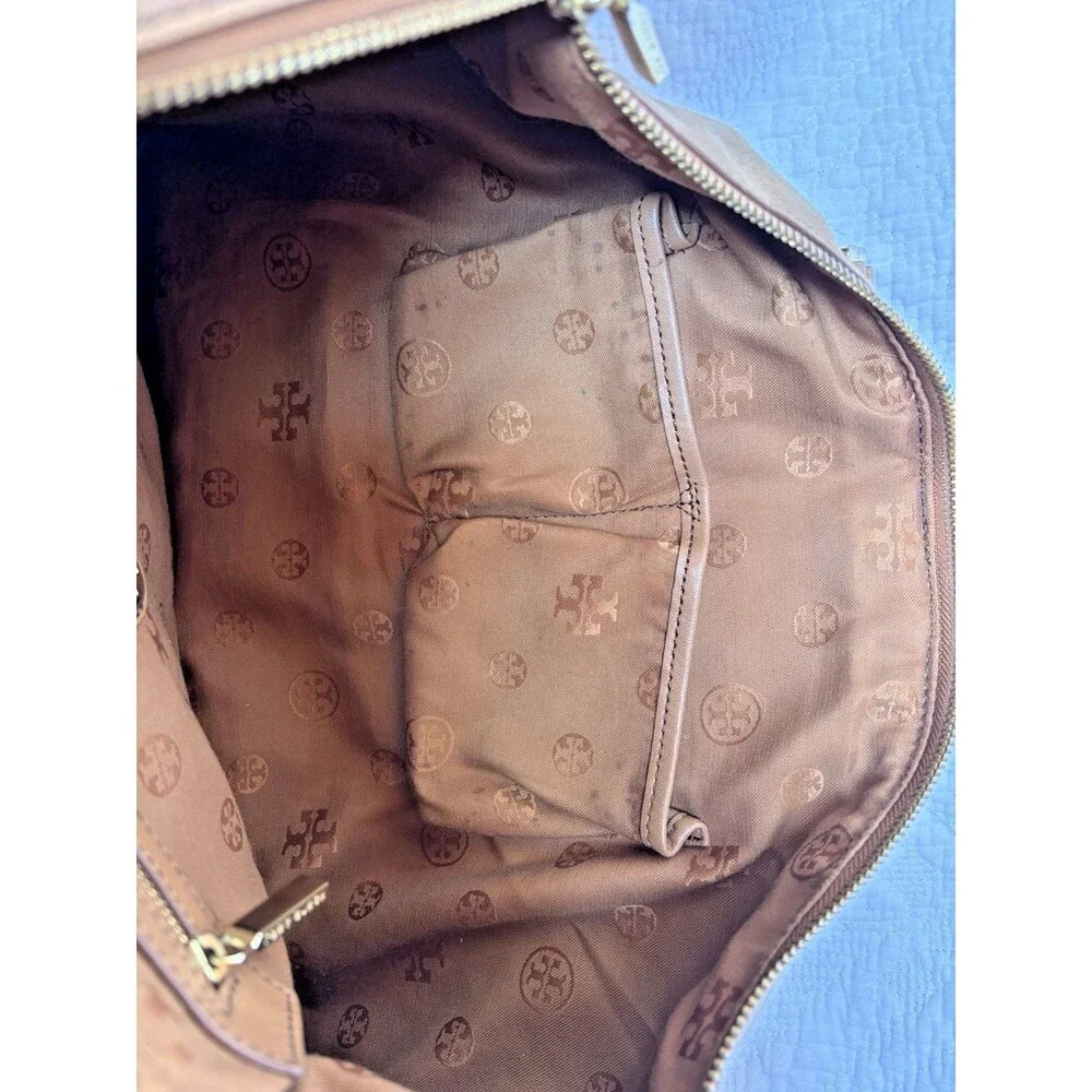 Tory Burch Natalie Patchwork Satchel Camel Brown Size Large Crossbody Strap